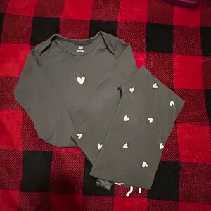 H&M Kids Charcoal Pajama Set with White Hearts